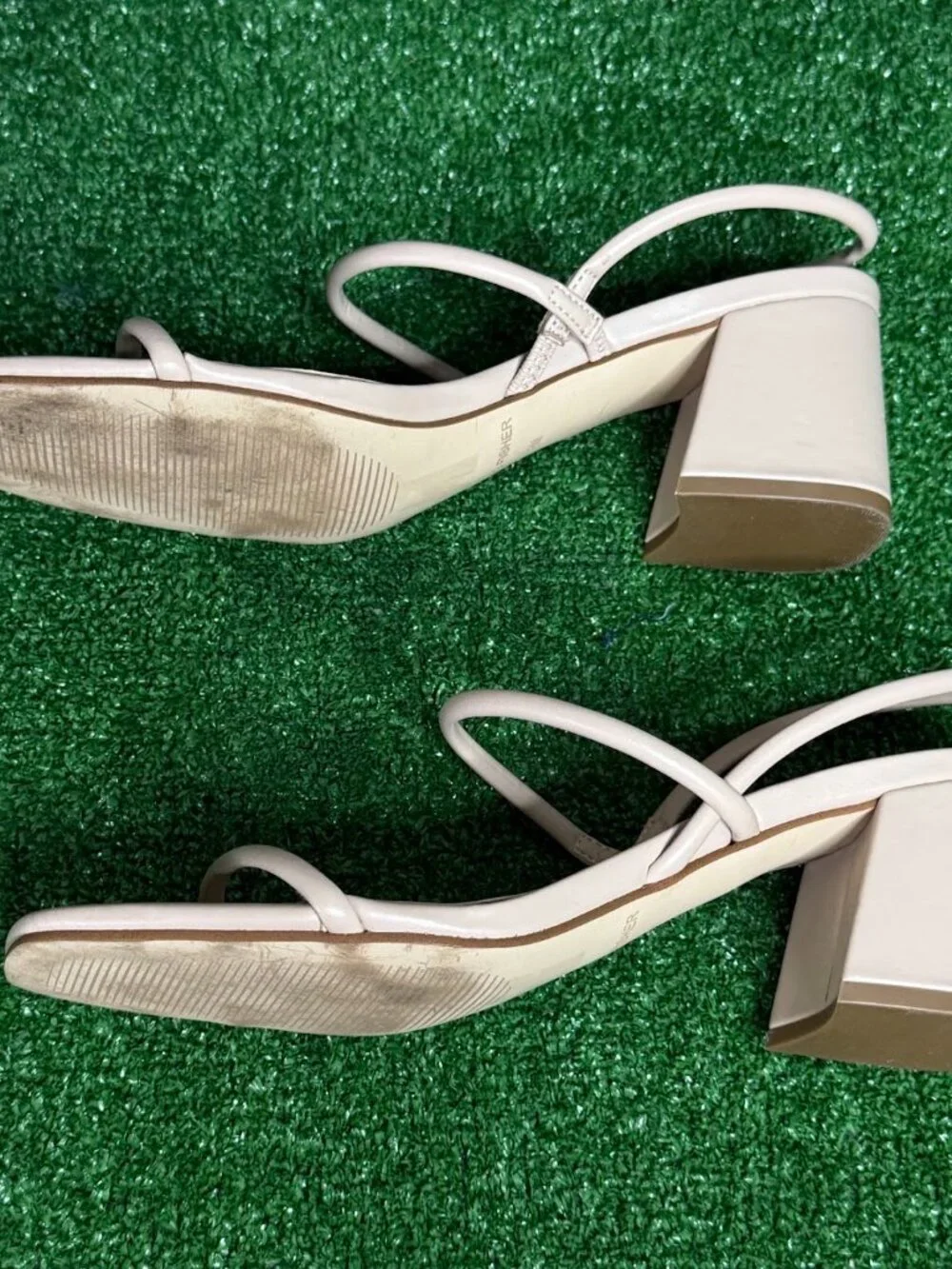 Marc Fisher Galvin Beige Single Strap Block Heel Square Toe Sandals Size 8M